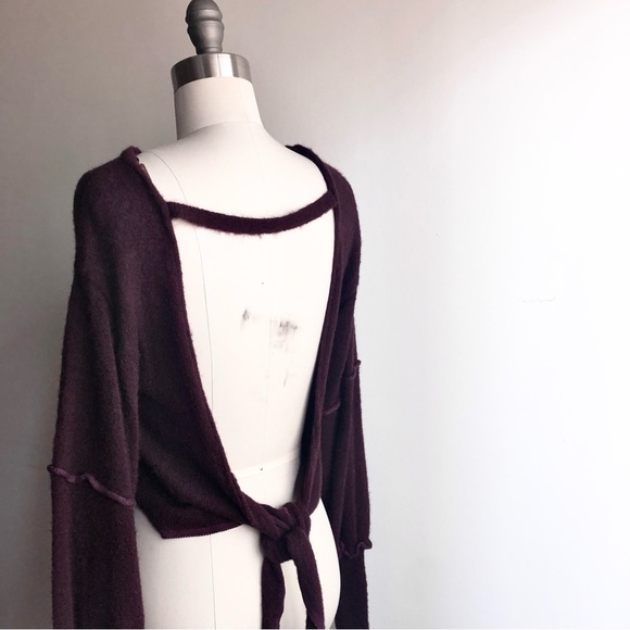 NWOT FREE PEOPLE ANGORA LIKE OPEN BACK CROP TOP PLUM PURPLE SWEATER - Picture 5 of 5